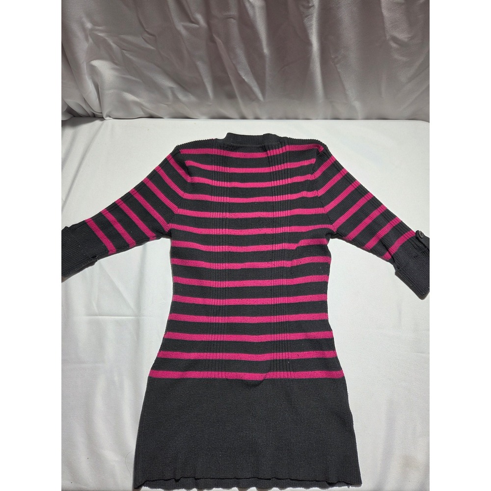 Cool‎ Attitude Black Pink Striped Ribbed V-Neck Tunic Sweater 2X 3/4 Sleeve - Picture 4 of 7